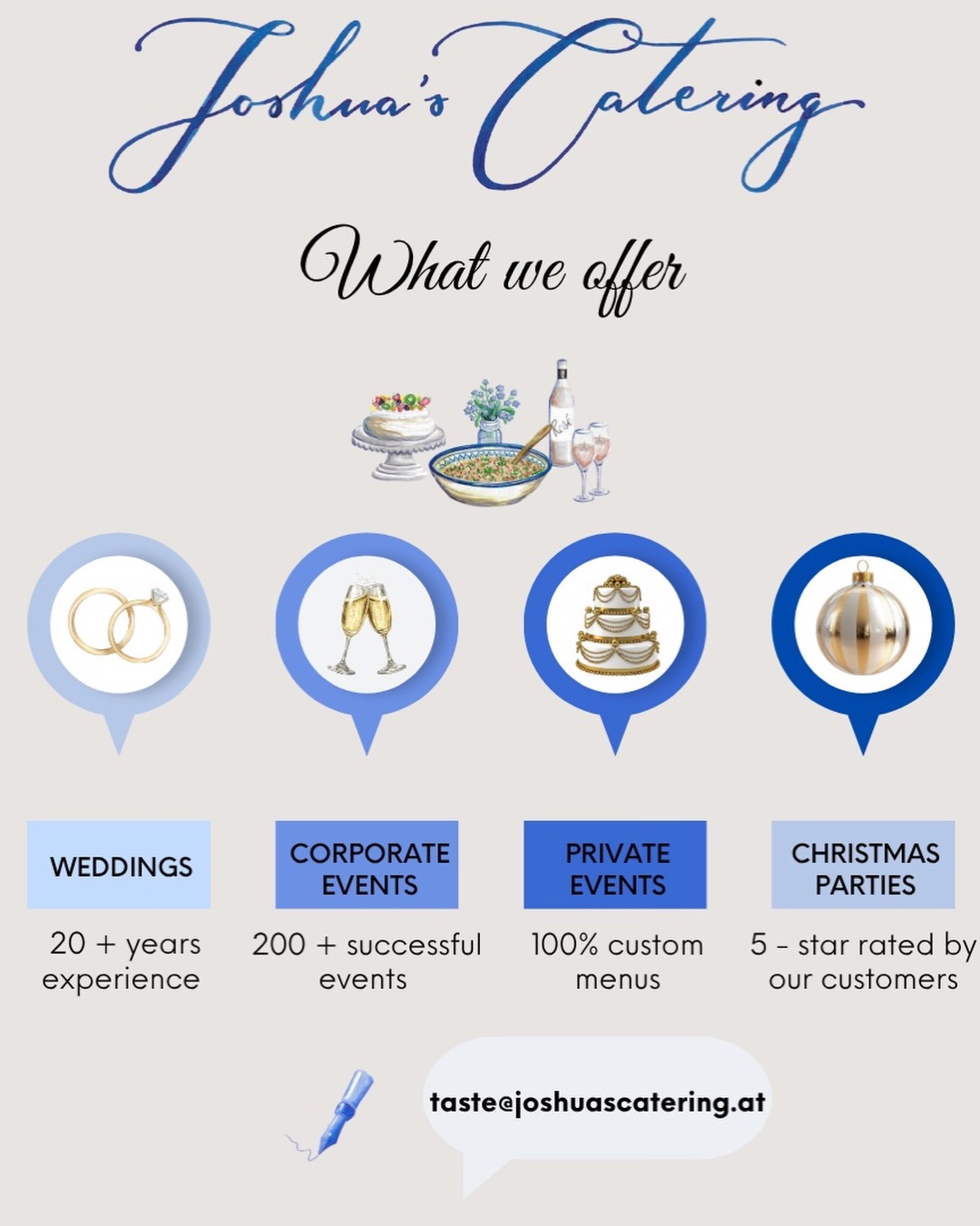 From dream weddings to festive Christmas parties – we bring the flavour to every occasion. ✨🍽️ Custom menus, personal service, unforgettable moments. 

📩 taste@joshuascatering.at 

#joshuascatering #catering #austria #wedding #corporateevents christmasparty eventcatering